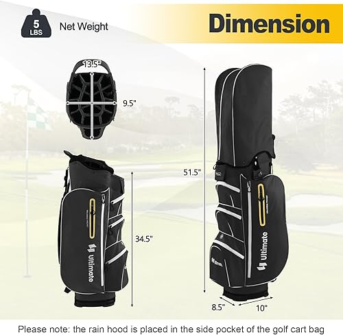 Miniatura 6 de GYMAX Bolsa de golf, bolsa de carrito de golf con divisor de 15 vías con 7 bolsillos con cremallera, 2 bolsillos de fieltro impermeables, bolsa de