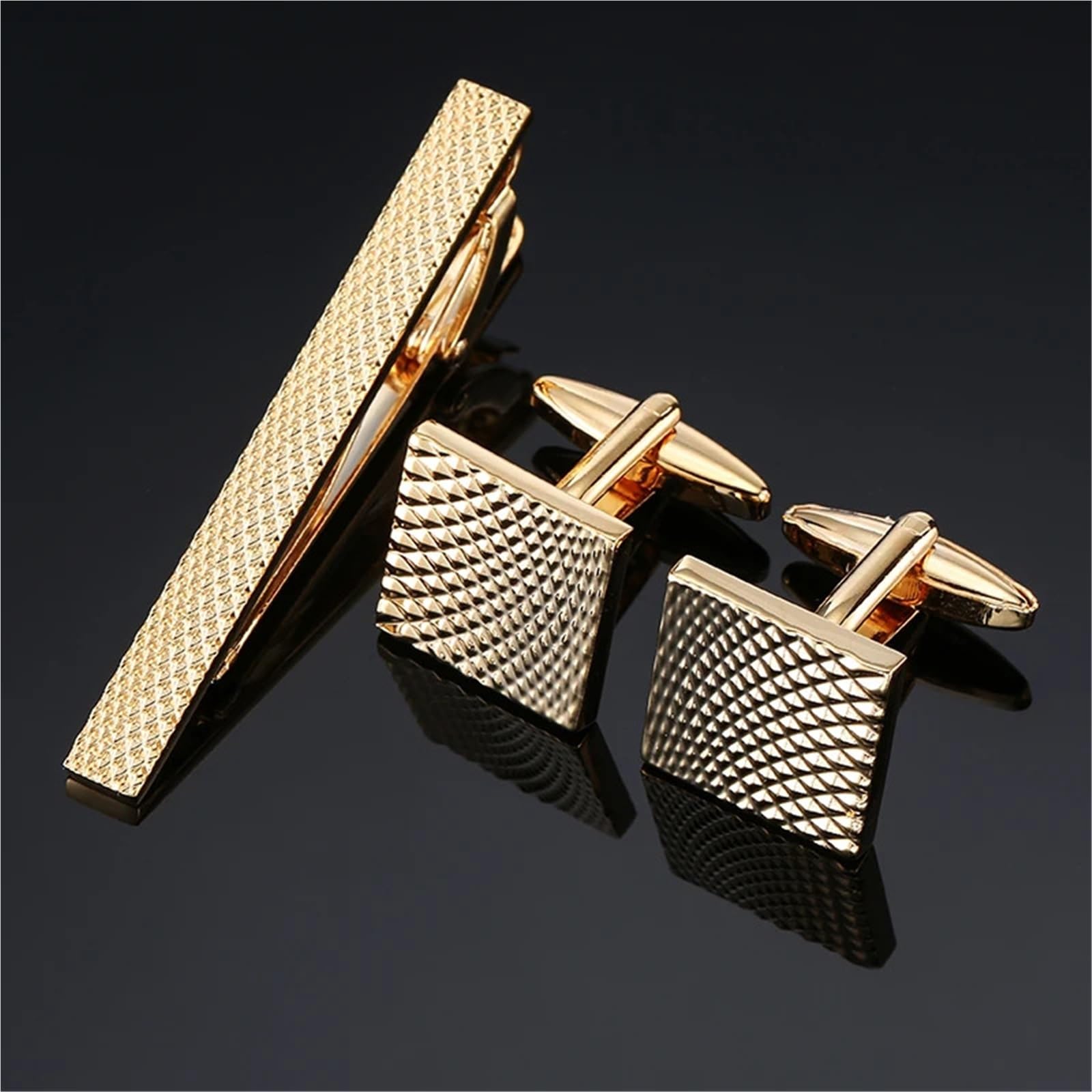 Juego de gemelos con clip corbata flor cuadrada material cobre for camisa hombre, negocios Para Hombre