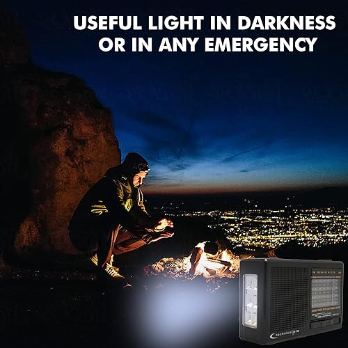 Miniatura 7 de Technical Pro Radio AMFMSW alimentada por energía solar y con batería con altavoz y linterna integrados, dispositivo de escucha recargable con