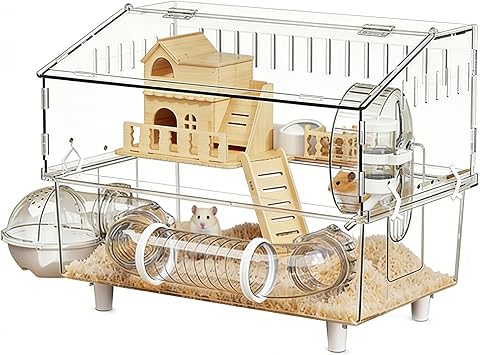 Hamster Habitat,2-Layer Clear Pet Enclosure | Large Hamster Cage,for Home Animal Observation Guinea Small Pet Indoor Outdoor Travel