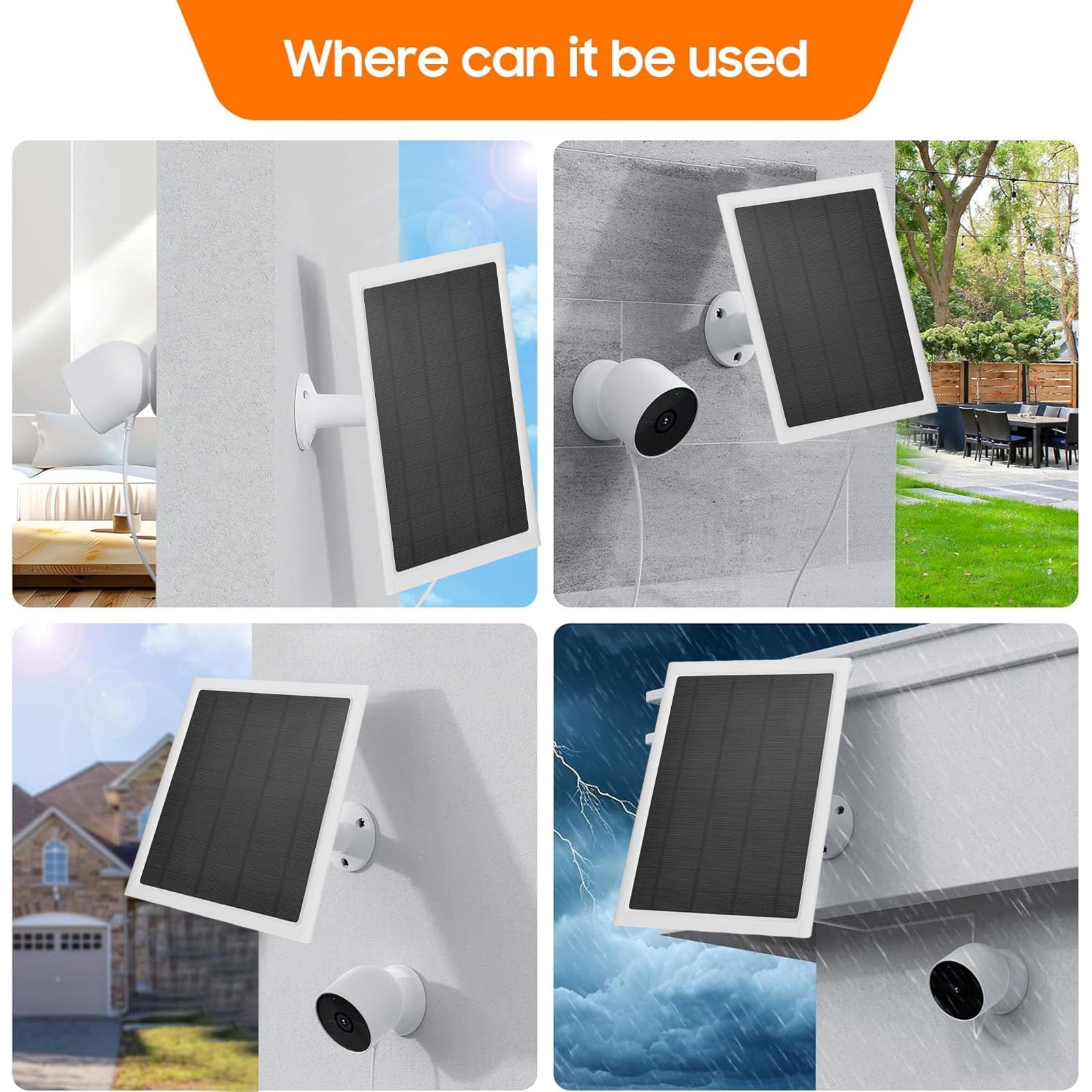VBESTLIFE Pannello Solare da 15 W, Caricabatterie da Pannello Solare per Nest Cam per Esterni o Interni, Batteria, Resistente All'acqua IP66, Made for Nest (1PC)