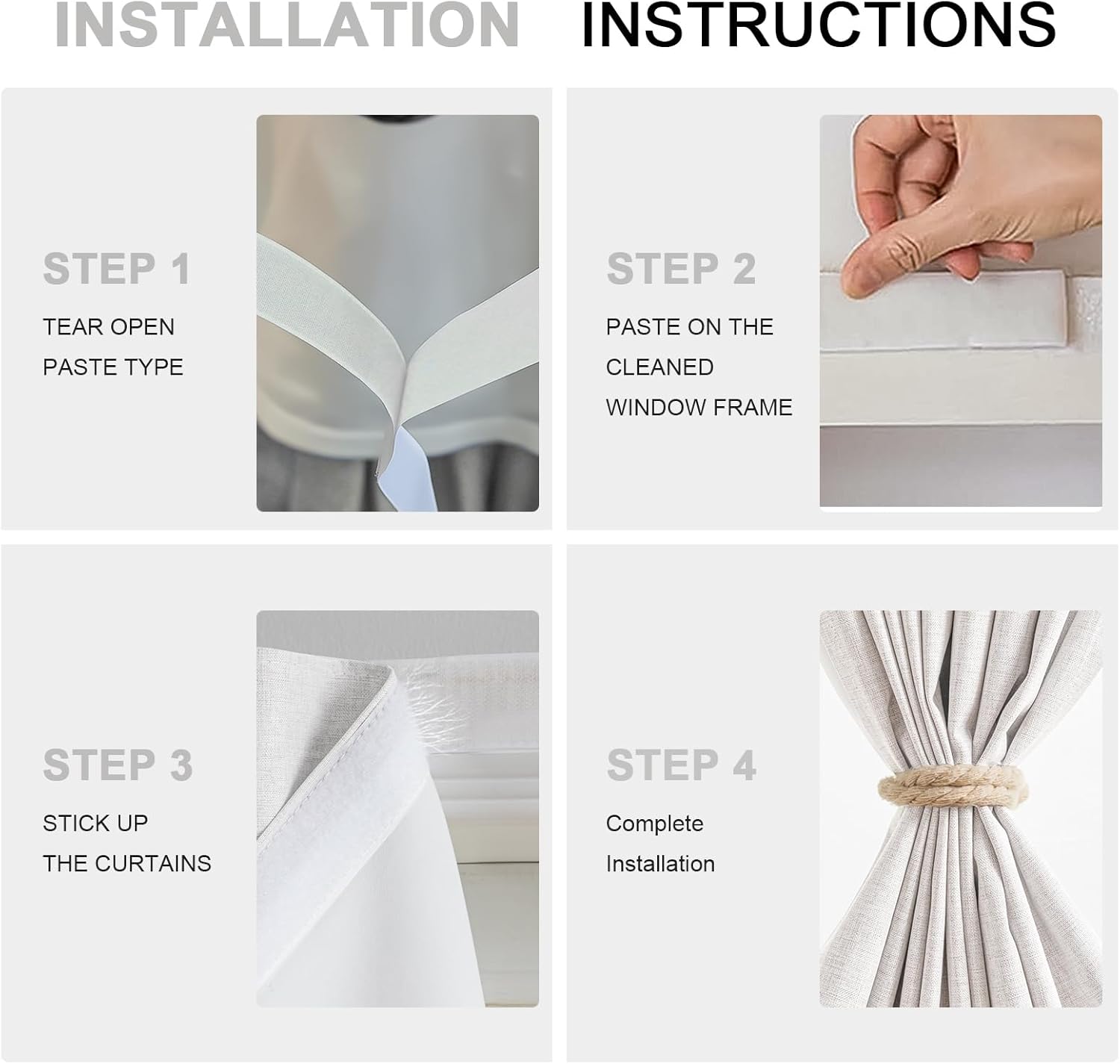 100% Blackout Curtains - Adhesive Stick on, No Rod Needed, Portable, Easy to Clean, Privacy Protection (White - W35 × L72 in)