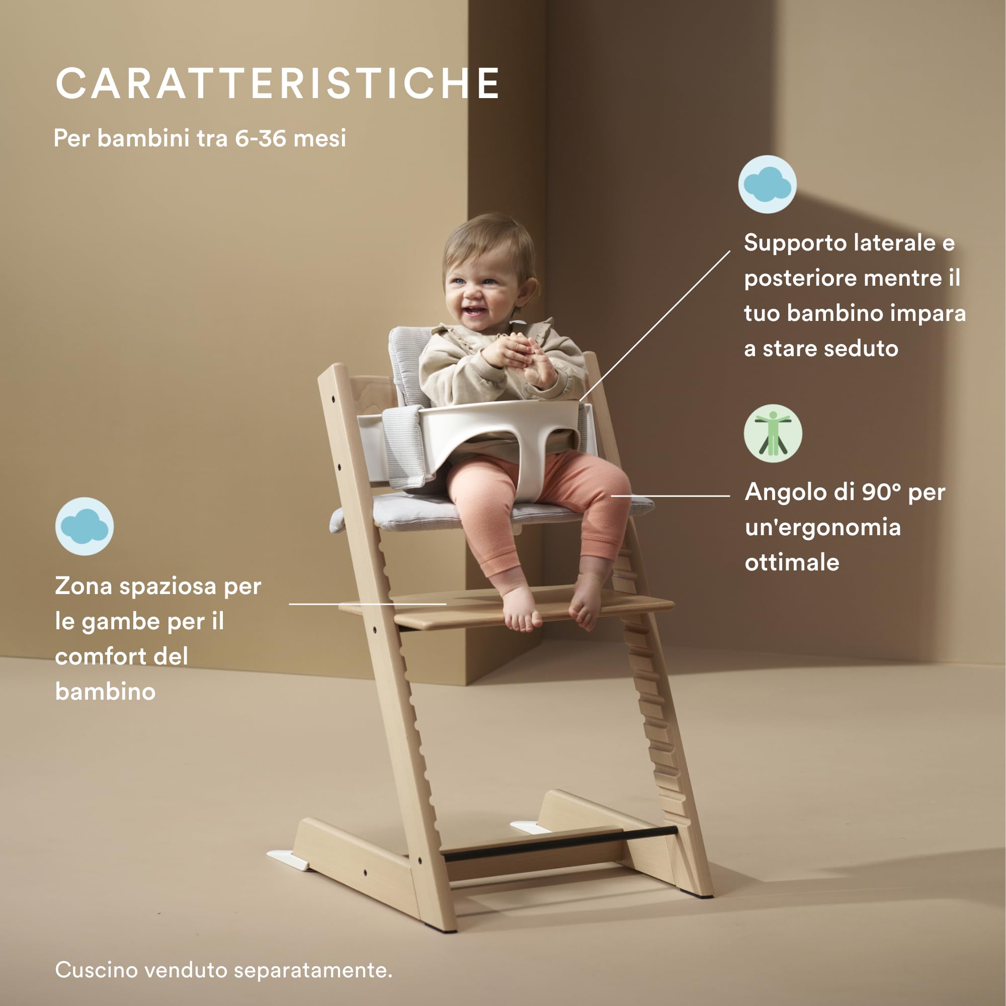 Seggiolone Tripp Trapp di Stokke, White - Include Sedia + Baby Set 2 per bambini tra 6-36 mesi - Regolabile, Ergonomico e Facile da pulire