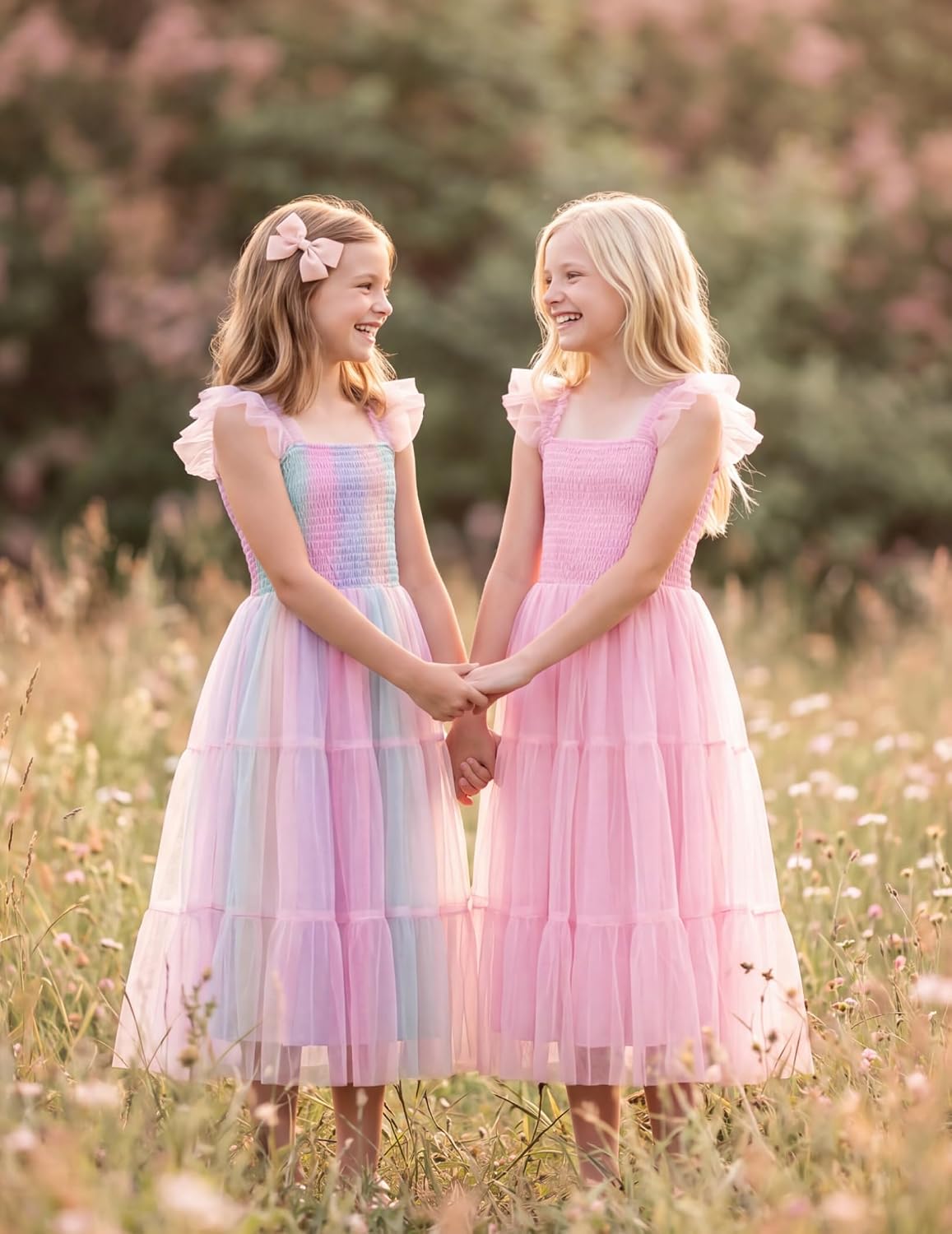 Arshiner Girls Dresses Ruffle Sleeve Elastic Straps A-Line Tulle Sundress