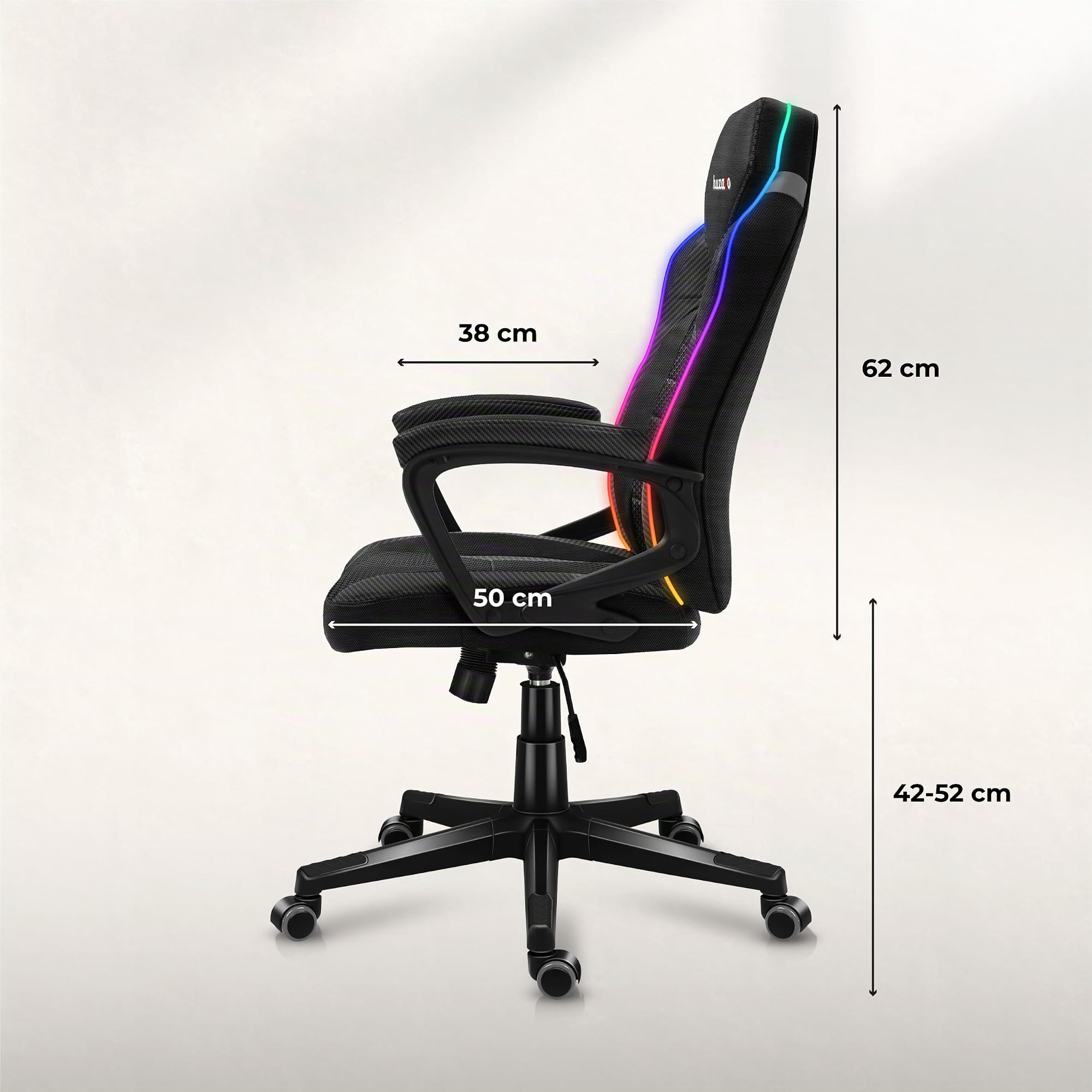 huzaro Force 2.5 Gaming Stuhl mit LED - ergonomischer Gaming Stuhl | RGB Beleuchtung mit Fernbedienung - Schreibtischstuhl Gaming mit Wippfunktion - SoftFlex - bis 130 kg - Schwarz Carbon