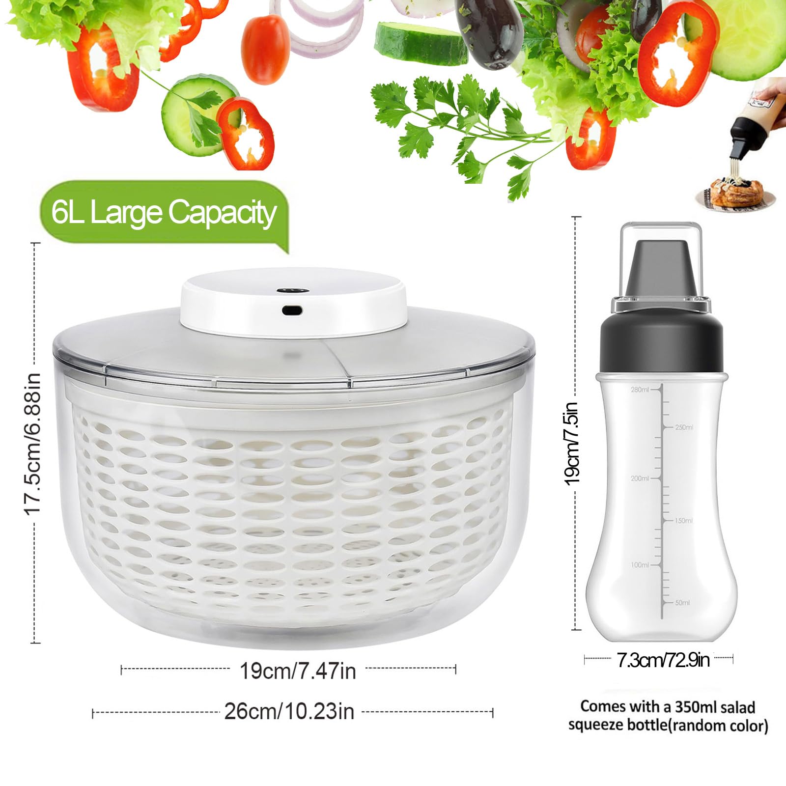 Salatschleuder 6L Automatischer Salatzubereitungsset Salattrockner, Salattrockner Salatmanager mit Deckel, Groß Salat trockner, Dry Salatschleuder für Waschen Trocknen von Obst Gemüse