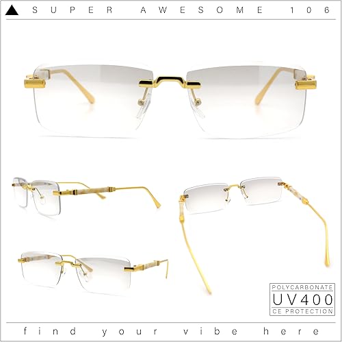 Miniatura 10 de SA106 Gafas de sol rectangulares estrechas de lujo con lentes biseladas de arte rico retro sin montura