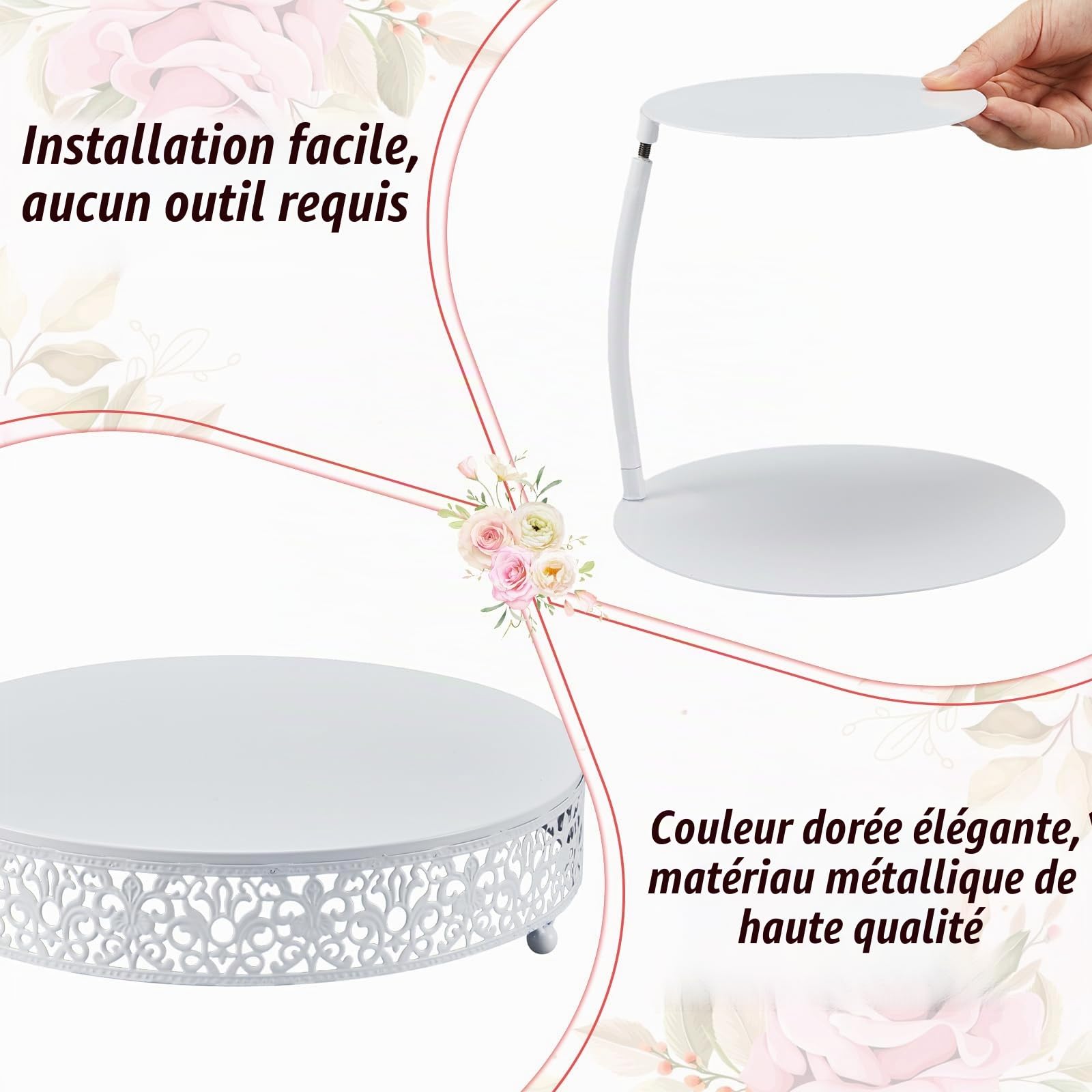 LemonRoad Lot de 2 séparateurs de gâteaux flottants blancs de 6, 8 et 12 niveaux - Présentoir rond pour gâteau de mariage, dessert - Décoration de table (classique)