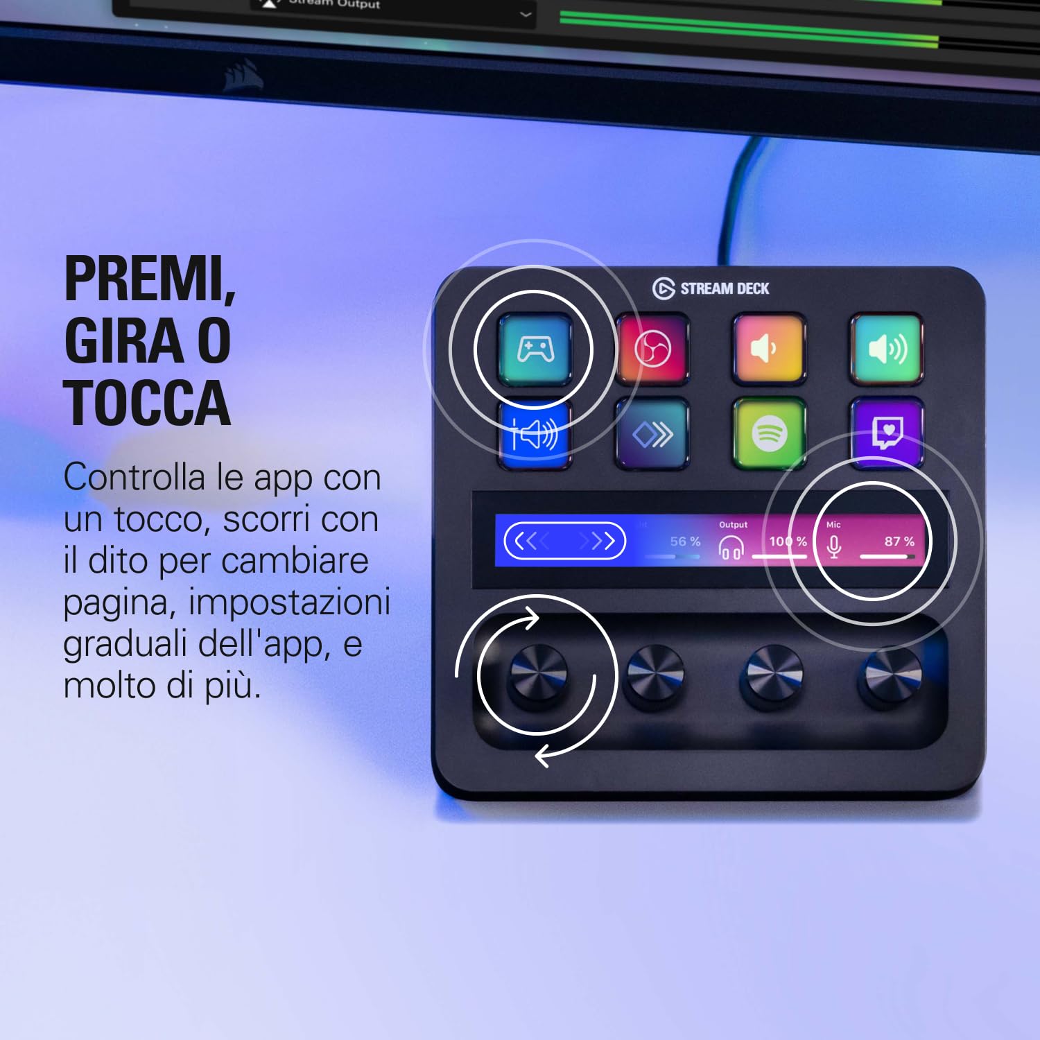 Elgato Stream Deck: Controller Audio e Interfaccia XLR-a-USB per Microfono, Compatibile con Ogni Microfono XLR per Podcasting e Streaming, Manopole e Tasti LCD, PC/Mac