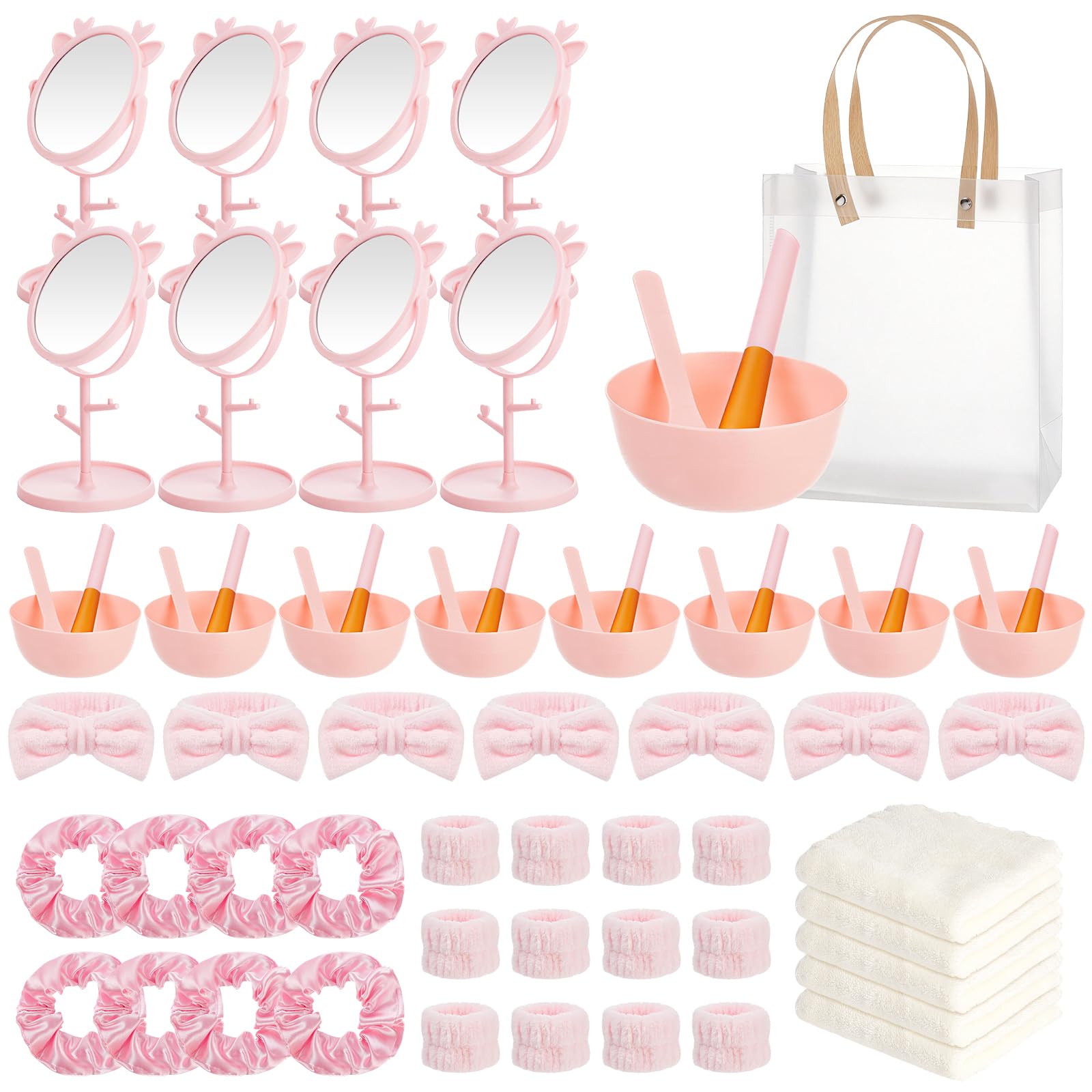 14 Sätze Spa Party Geschenke Großpackung Rosa Übernachtungsparty Zubehör mit Gesichts Packung Schüssel Set Haar Bänder Stirnbänder Reinigungstücher DIY Gesichtsset für Frauen Hochzeits Braut