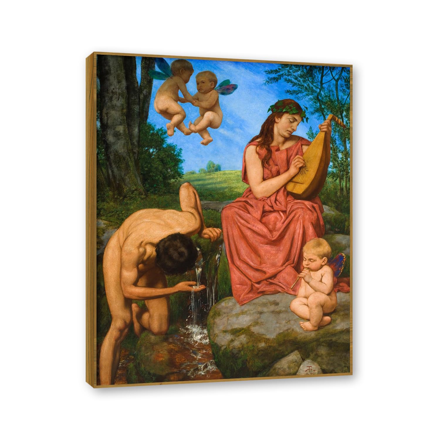NHLDZYH Teak Frame. Hans Thoma Style Canvas Wall Art - (The Spring), German Romantic Realism Painting with Symbolic Nature, Rustic Country Home Decor. 80x105cm-31.5x41.3in