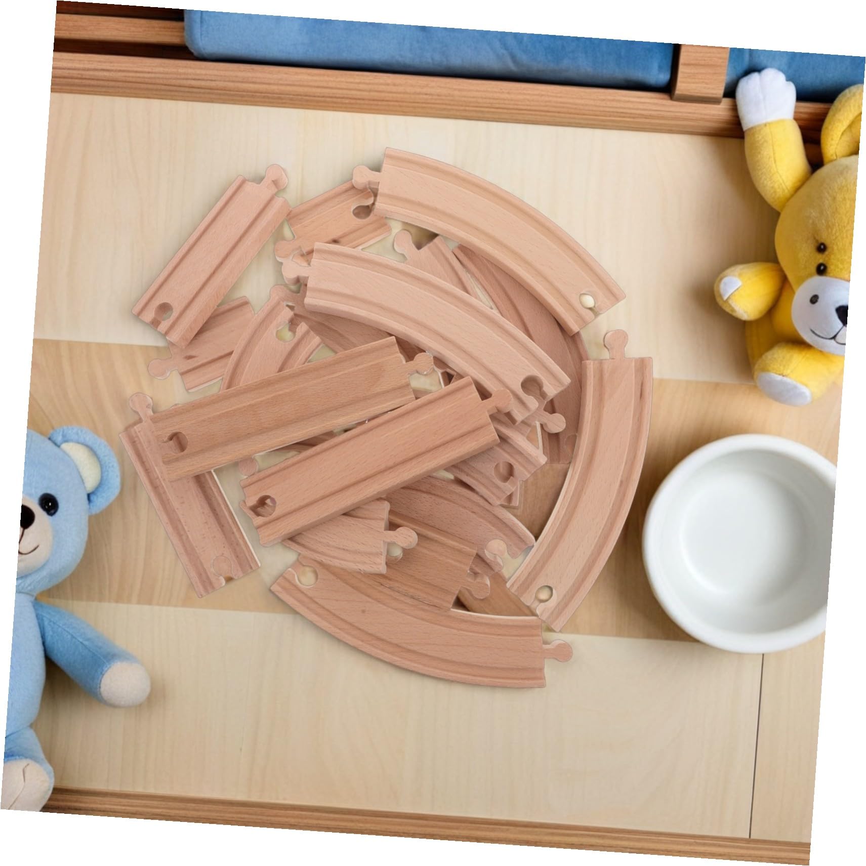 HANABASS Set di Espansione Binari in Legno per Trenino Elettrico Accessori Creativi per Costruzione Ferroviaria Compatibili con Modellini di Treni