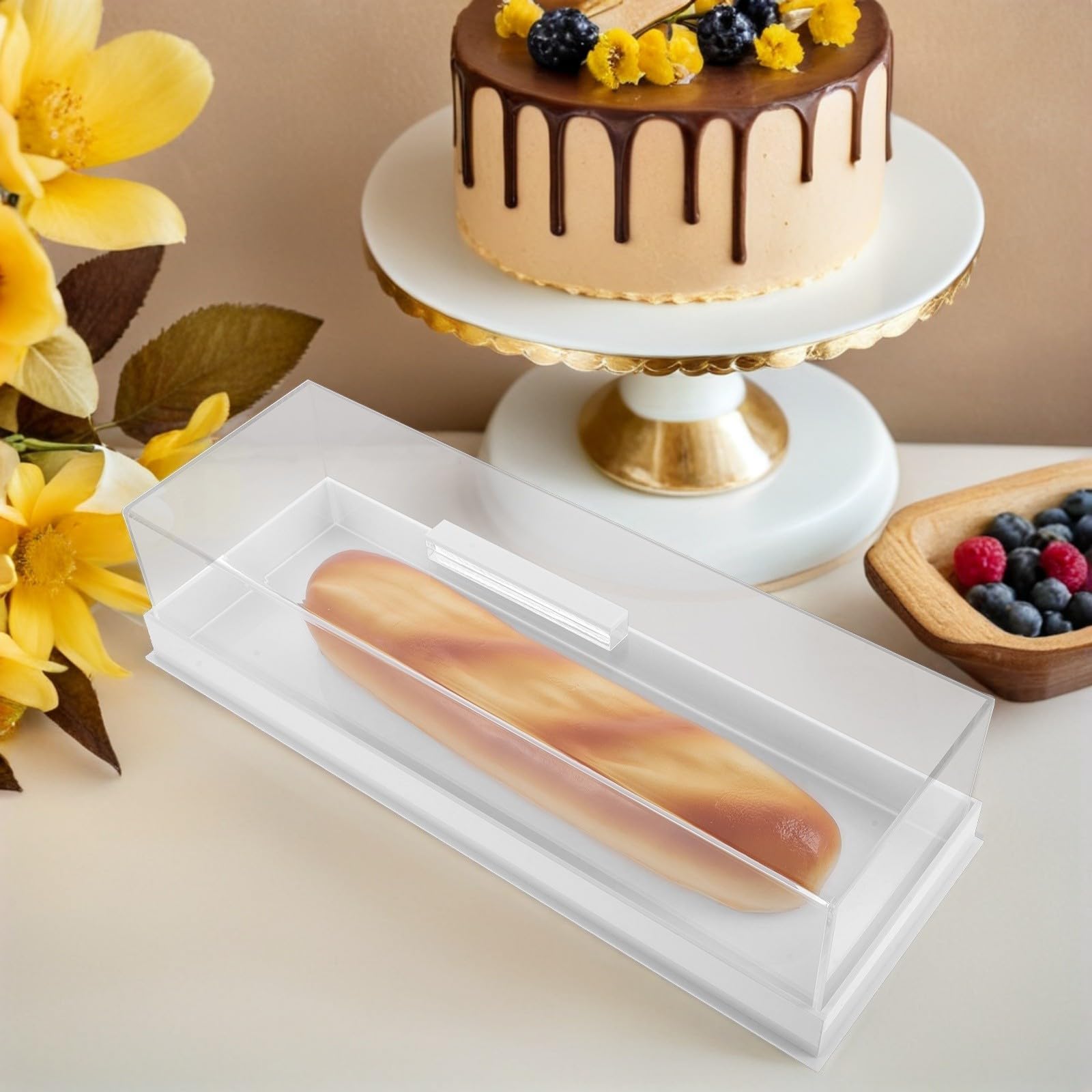Soporte para Pasteles de Acrílico Blanco con Tapa Removible y Diseño Rectangular Moderno, Fácil de Limpiar para Panadería y Reuniones en Casa