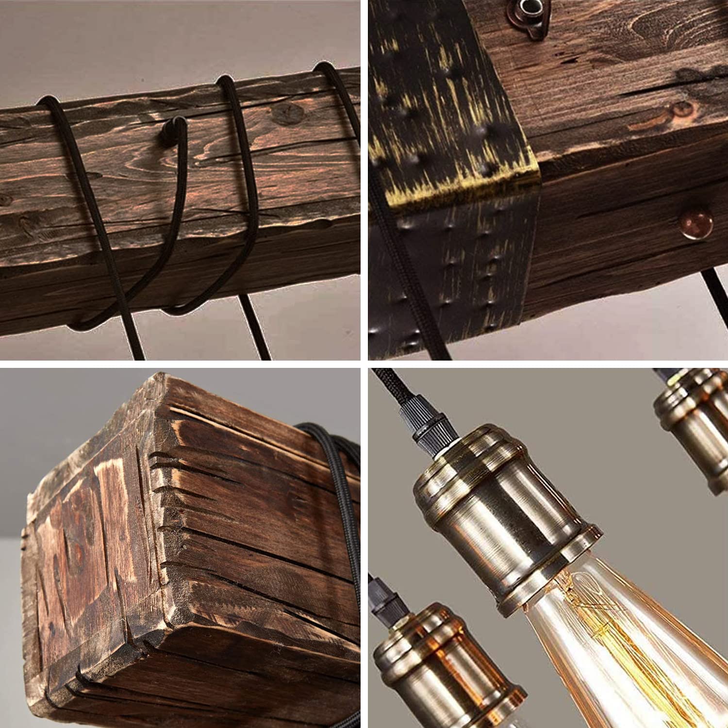 Pendelleuchte Holz Retro Deckenleuchte Vintage Hängelampe | Industrial Schwarz Pendellampe Metall Höhenverstellbar Kronleuchter Wohnzimmer Hängeleuchte Esstisch Küchenlampe (8-flame)