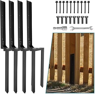 Fence Post Repair Kit - 4 Pack Double Ground Spike with Black Powder-Coated for Tilted/Broken Wood Fence Posts
