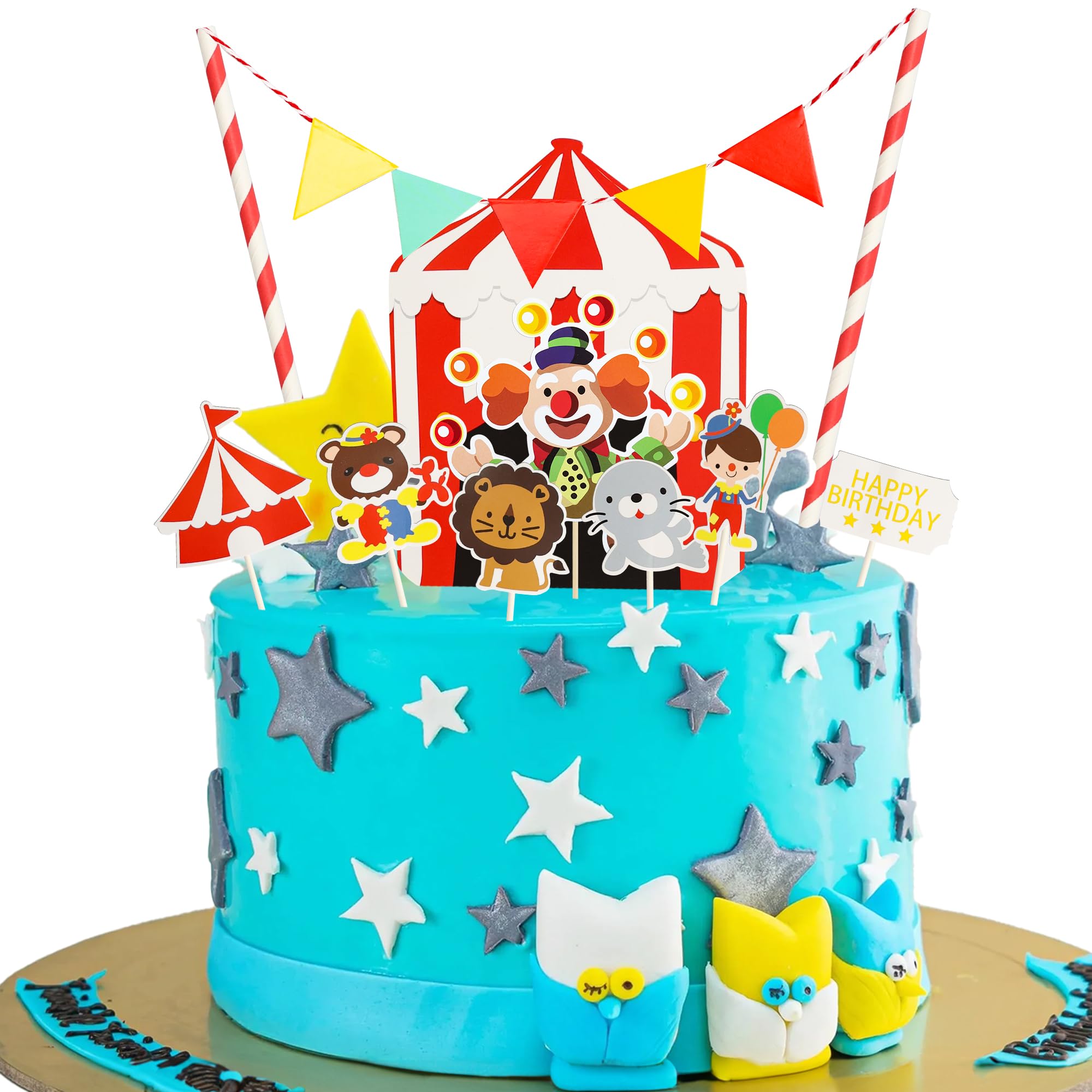 Ephlyn8Pcs Circus Cupcake Toppers DIY Vintage Circus Animals Tiger Lion Bear Elephant Horse Cake Decorations for Carnival Theme Baby Shower Birthday Party Favor Supplies