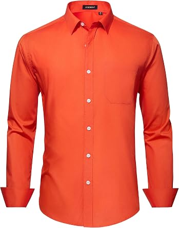 HISDERN 101C Mens Dress Shirts Long Sleeve Easy Care Quick Dry Breathable Regular Fit Formal Business Casual S-4XL