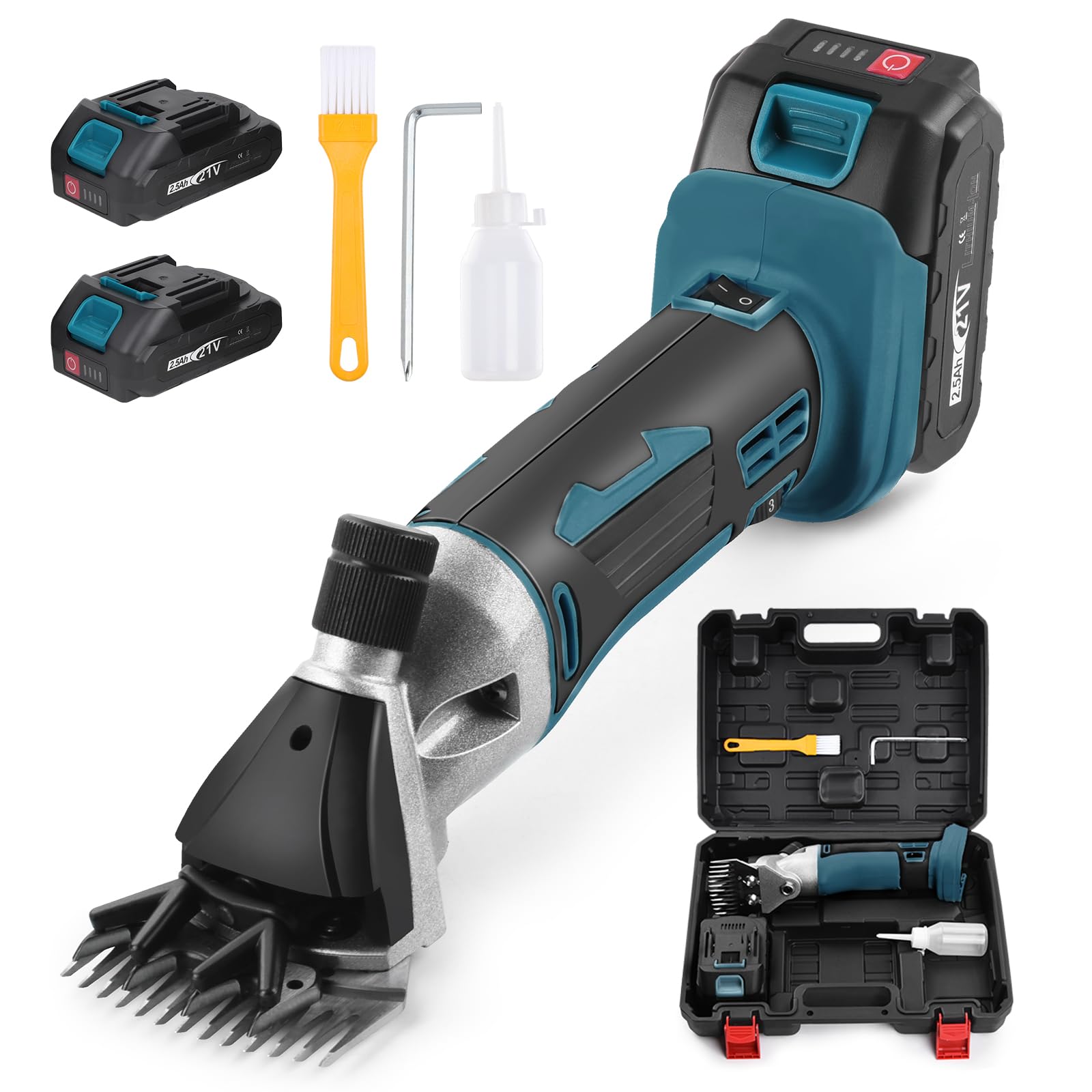 Cordless Sheep Shears 500W, Professional Rechargeable Sheep Clippers with 2 Lithium Battery, 6 Speeds Heavy Duty Animal Grooming Clipper Compatible