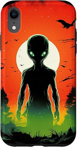 Vista 16 de iPhone 14 Pro Cute Green Alien Head UFO Space Face Alien Case