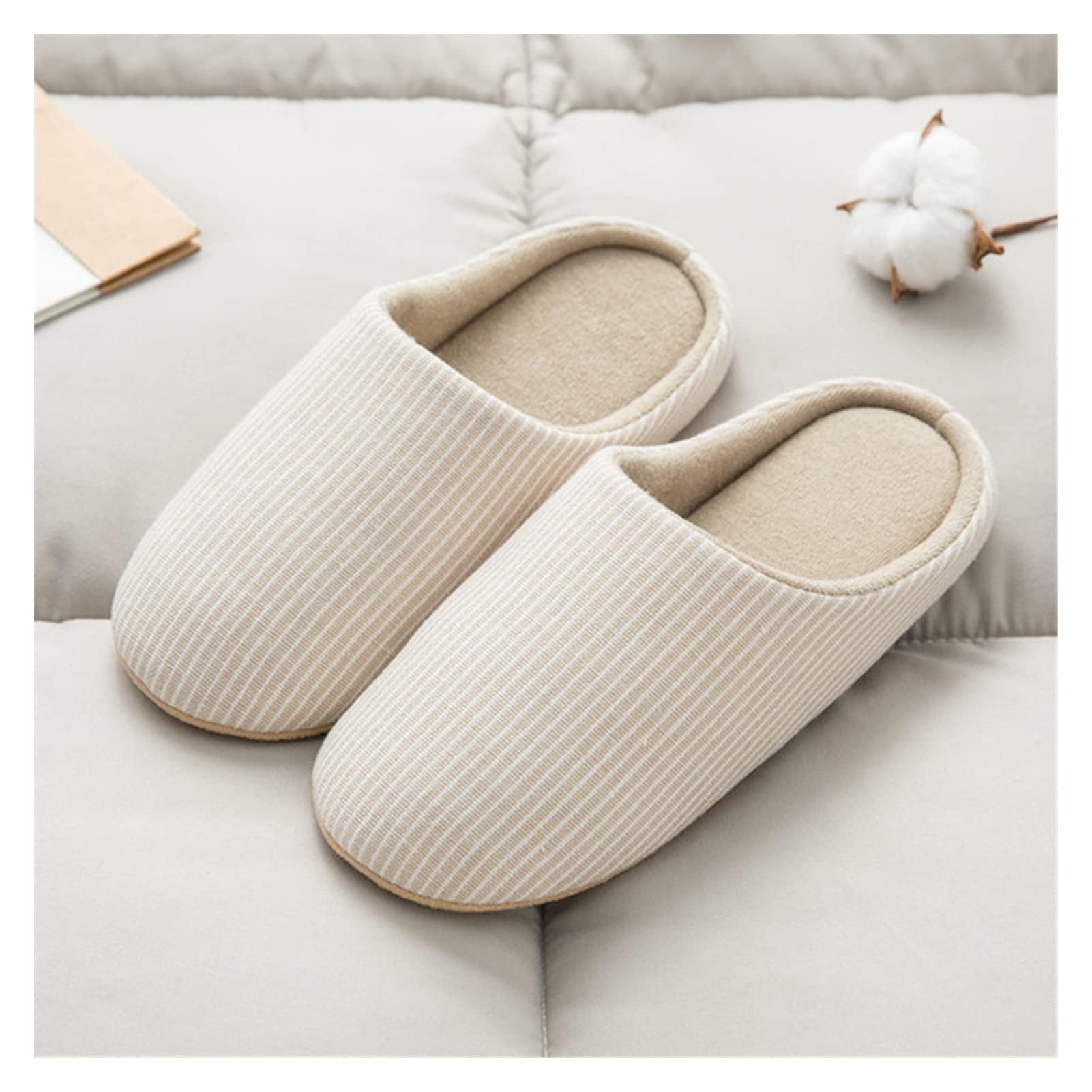 Genérico Pantuflas De Felpa A Rayas, Antideslizantes Y Cálidas