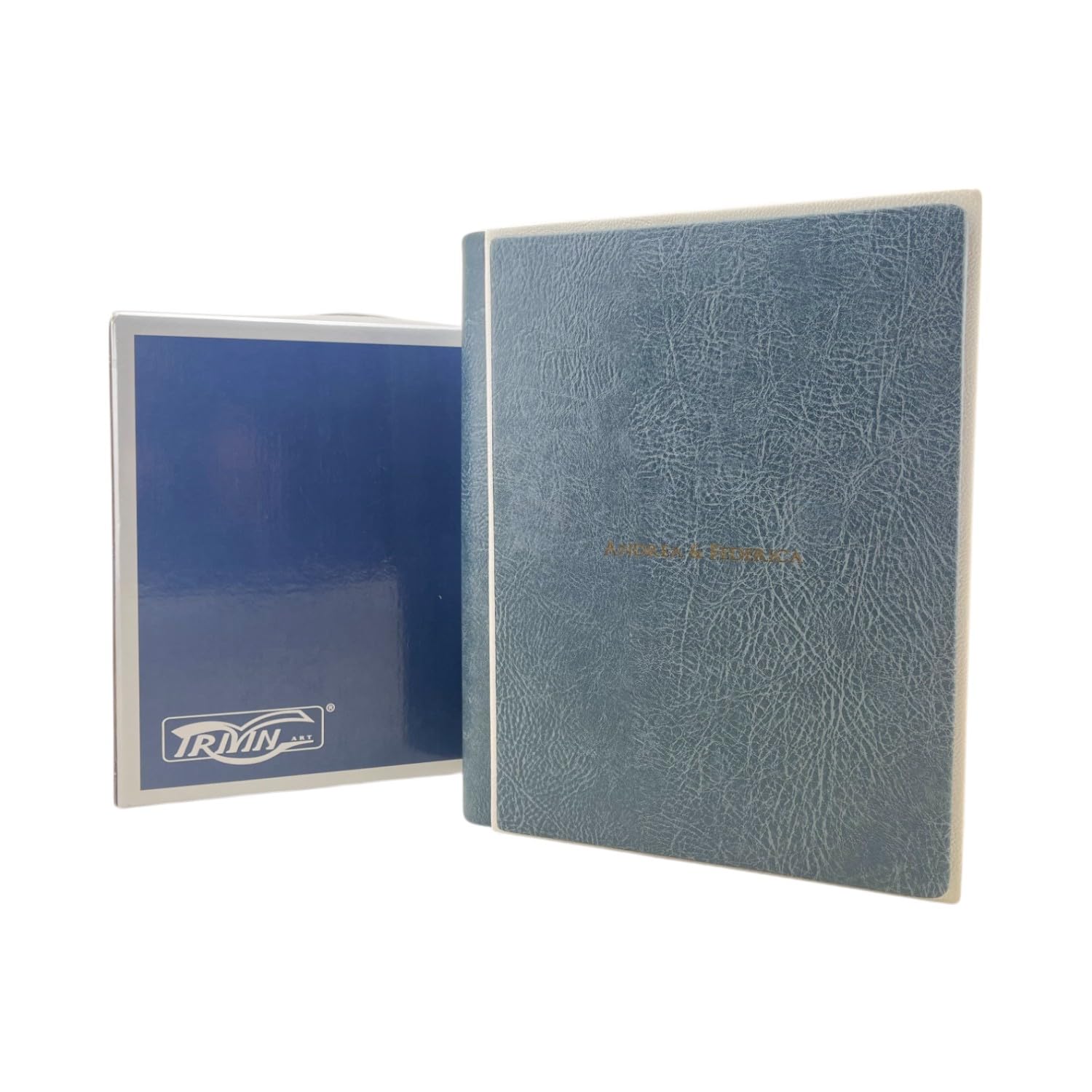 Album Fotografico Artigianale -Venus- in Similpelle pregiato,Personalizzabile con Incisione.Classico con velina,Matrimonio,Compleanno,Wedding,Anniversario,Comunione,eventi (Blu/Bianco, 23X23)