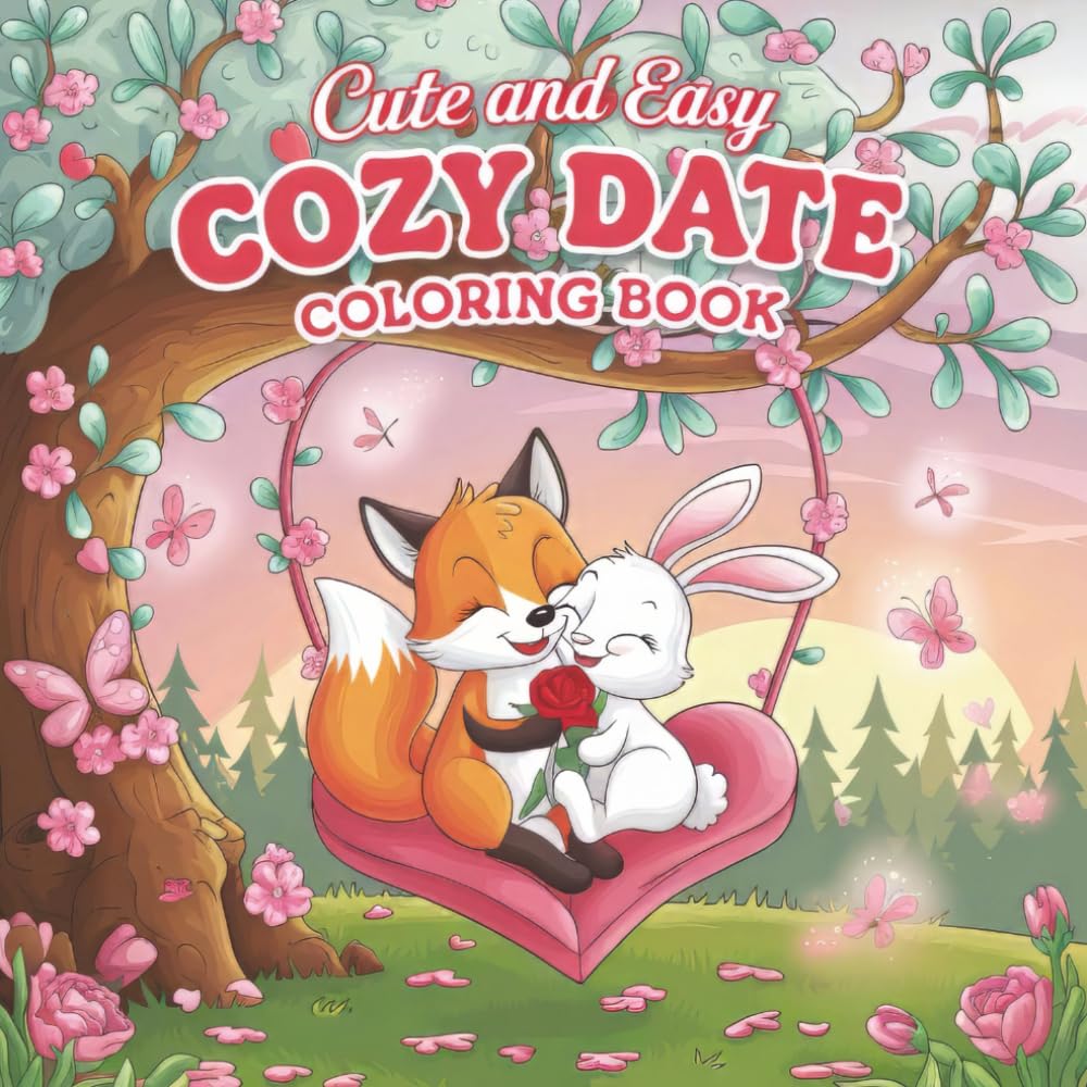 Cute and Easy Cozy Date Coloring Book: 55 Cute & Easy Valentine Coloring Pages for Kids Ages 2–8 | Bold Simple Designs | Cozy Fun Coloring Book