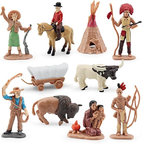 GAICOM Wild West Set Modelo 10PCS Indio Jefe Guerrero Vaquero Tienda Niños Decoración Escritorio Decoración Regalo de Cumpleaños Unisex