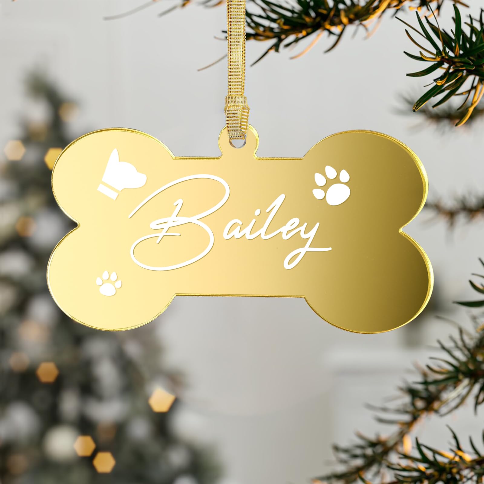 Décoration Noël acrylique or à personnaliser DIY pour étiquette cadeau de propriétaire chien