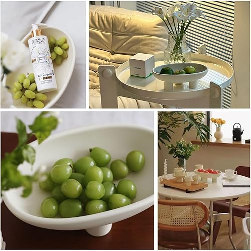 Vista 6 de WENSHUO Frutero de cerámica de tres patas para encimera de cocina, cuenco decorativo para decoración de mesa, cuencos grandes ovalados de 10 Crema