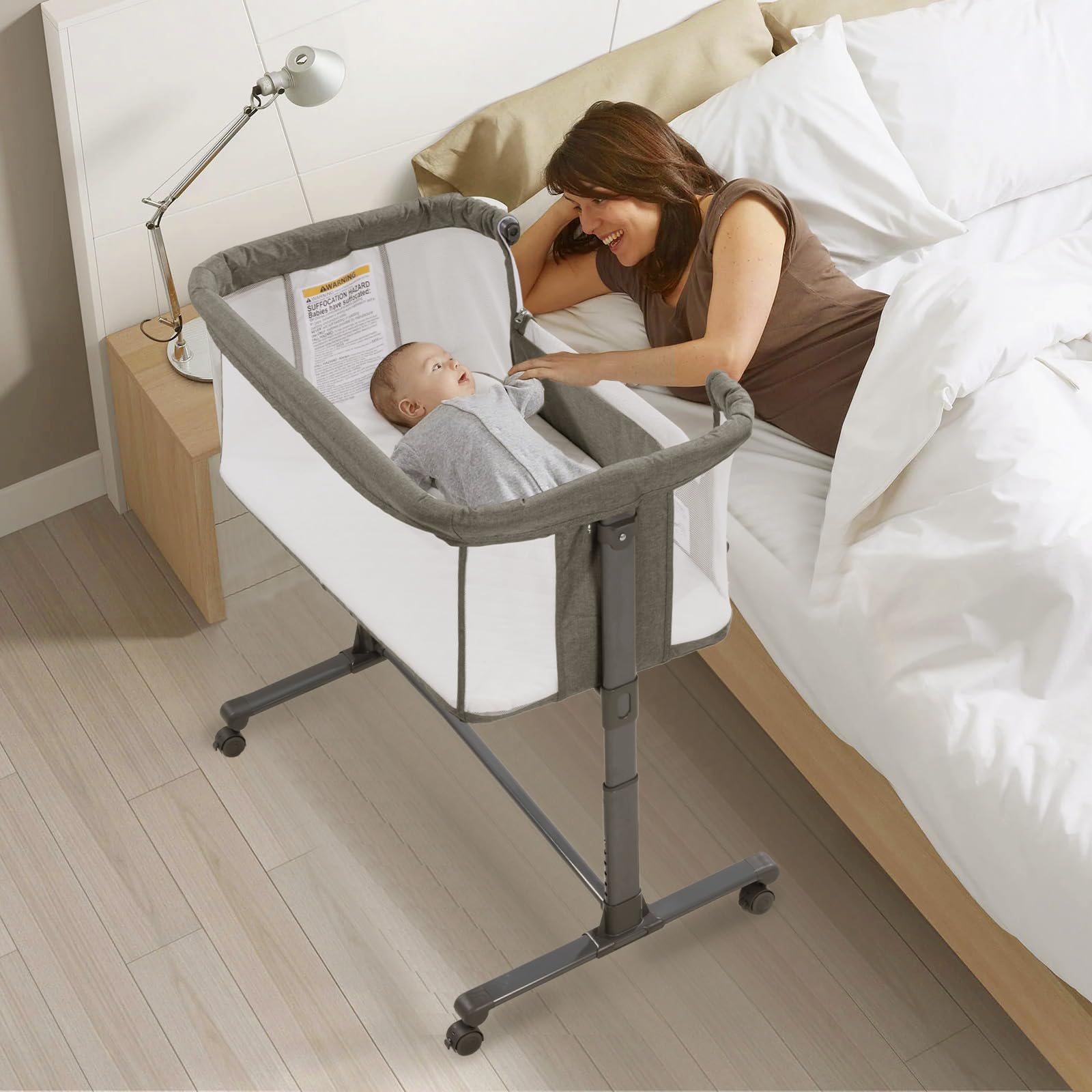 Berceau 3 en 1 pour bébé, berceau, berceau, lit de chevet, lit de voyage, avec matelas et table à langer, pliable, réglable, berceau, portable (gris)