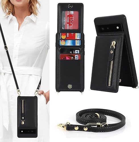 Funda para Google Pixel 6a con tarjetero para mujer, para Pixel 6a, cartera con correa y ranuras para tarjetas de crédito, bandolera con función