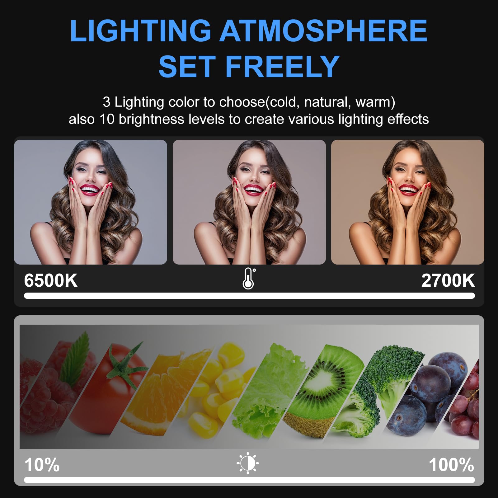 ALTSON Kit de 2 Luces de Video, luz LED de Estudio, 2700-6500 K, Kit de iluminación de fotografía Regulable con Soporte de trípode y Soporte para teléfono, luz de transmisión giratoria de 12 Pulgadas