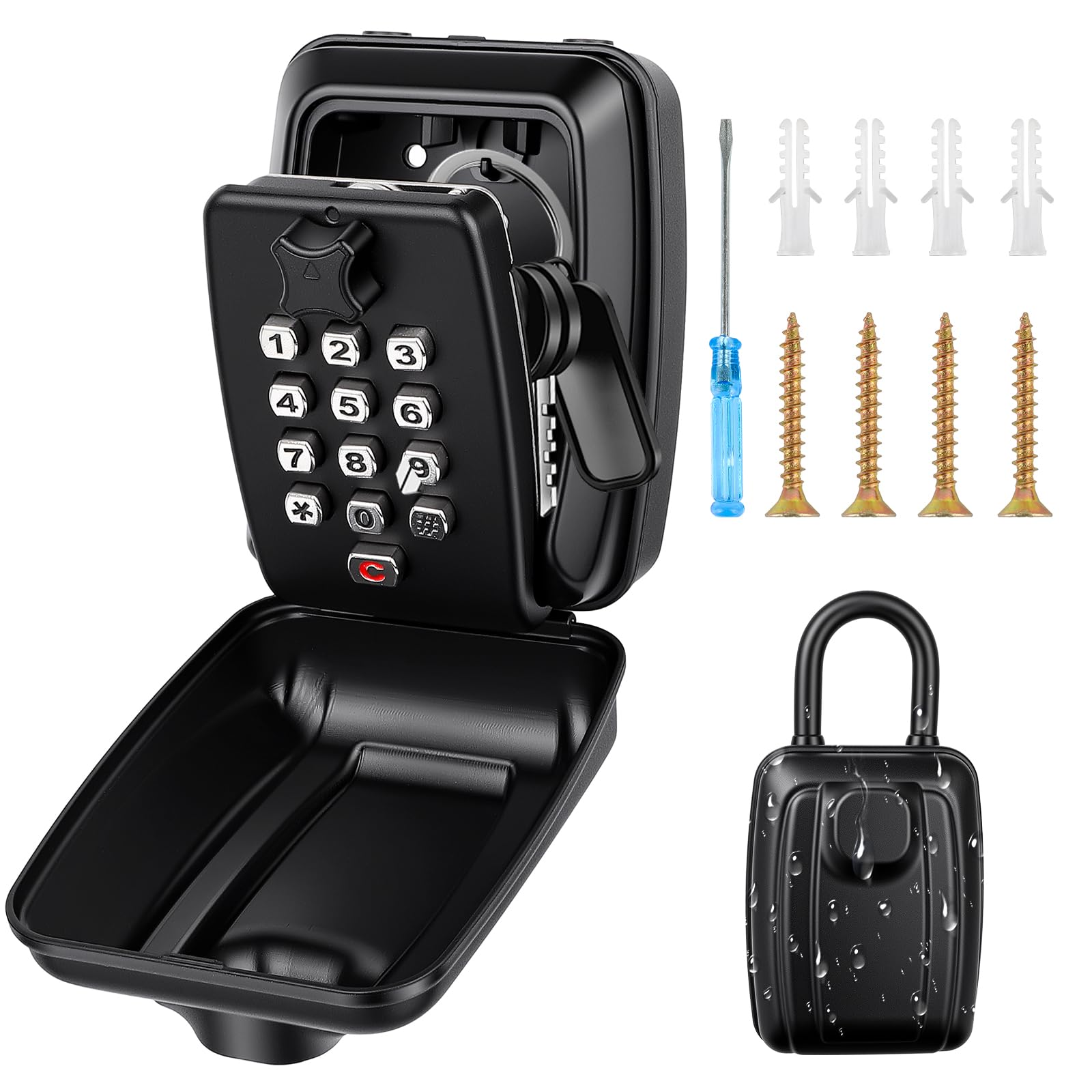 Coffre à Clés Extérieur avec Serrure à Code Mécanique 4 Chiffres - Boîte à Clés Sécurisée Étanche pour Mur, Résistante aux Intempéries pour Clés, Badges et Objets de Valeur, Noir
