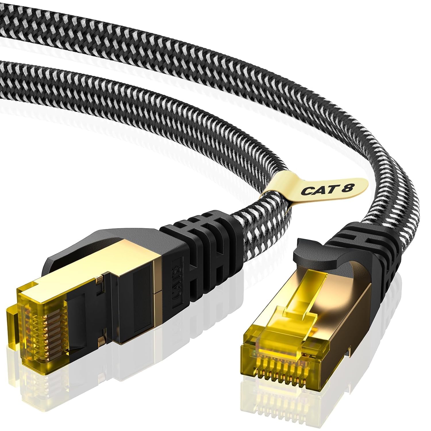 ARISKEEN Cat 8 kabel Ethernet 0,5 m, Cat8 pleciony, płaski, wysoka prędkość (40 Gbps 2000 MHz/s) Gigabit Rj45 STP ekranowany Internet Sieć Lan Patch Kabel do routera, modemu Panel krosowy