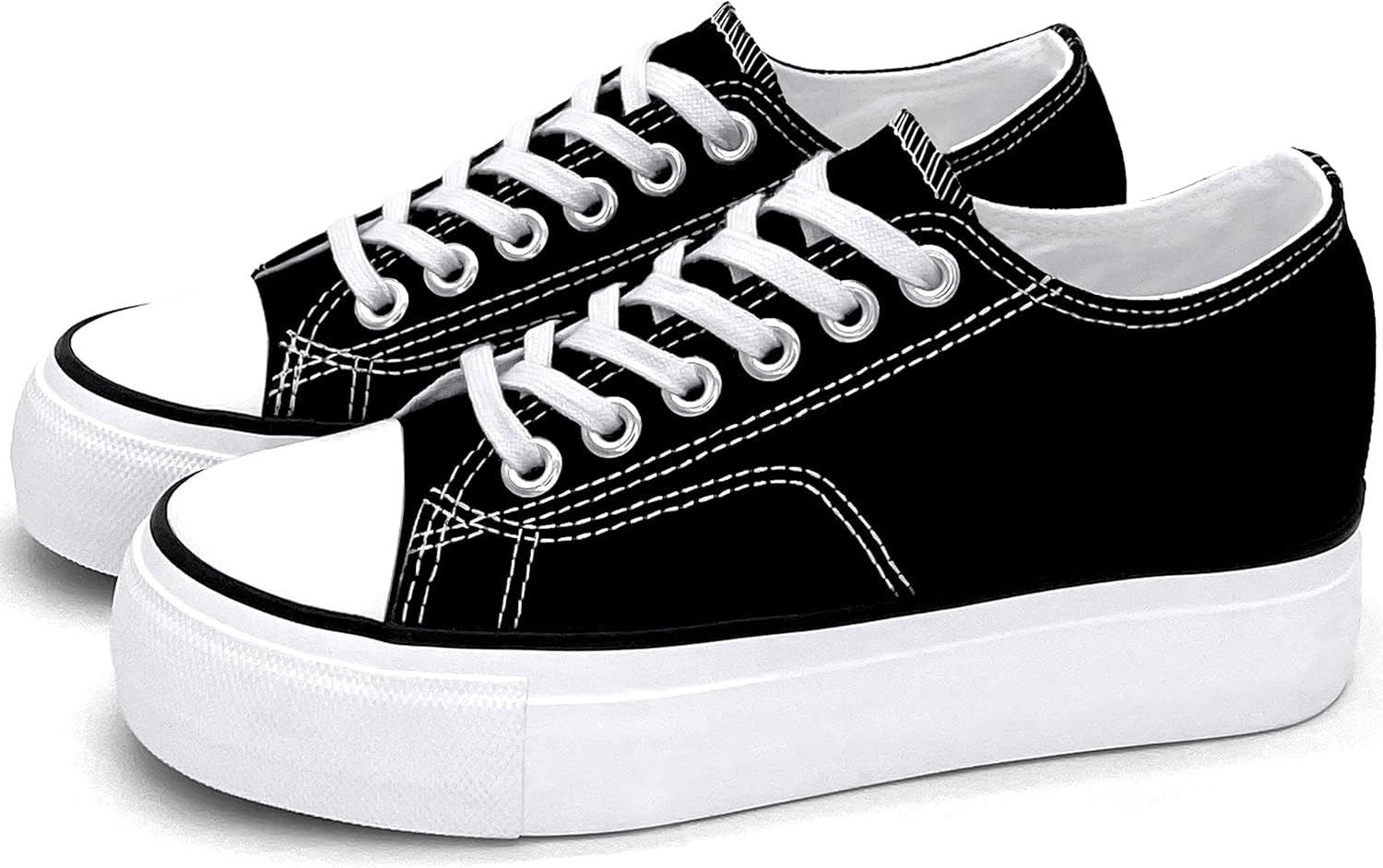 Platform Sneakers for Women 2 Inches Height Boost Hidden Wedge Sneakers, Height Increase Canvas Heel Sneakers Fashion White Sneakers for Women and Girls - Image 4