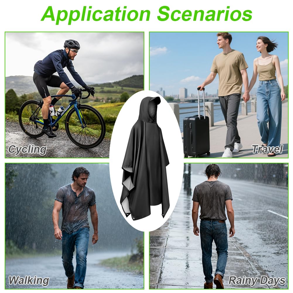 Vicloon Regenponcho, Unisex Regenjacken Regencape, Regen Poncho Jacke Mantel für Erwachsene mit Kapuze, Wasserdicht, Wiederverwendbar Regenmantel, für Wandern Radfahren Camping