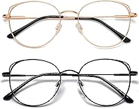 Vista 1 de ANDWOOD Gafas de bloqueo de luz azul para mujer, diseño de ojo de gato, lentes de computadora, marco de metal, hipster, paquete de 2