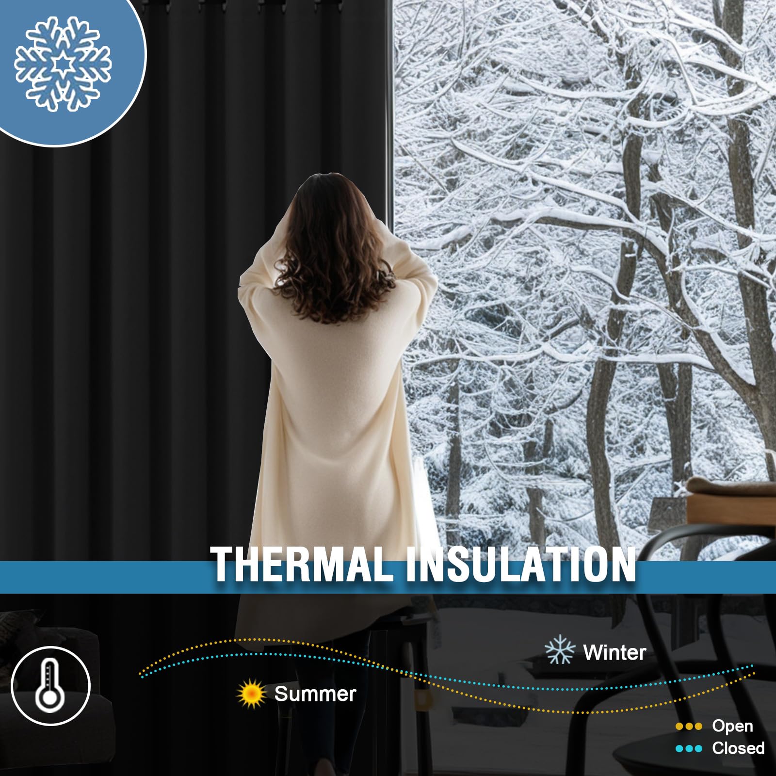 BellaHills 100% Blackout Curtains for Bedroom Thermal Insulated Blackout Curtains Heat and Full Light Blocking Eyelet Curtains for Living Room with Black Liner 2 Panels - Image 2
