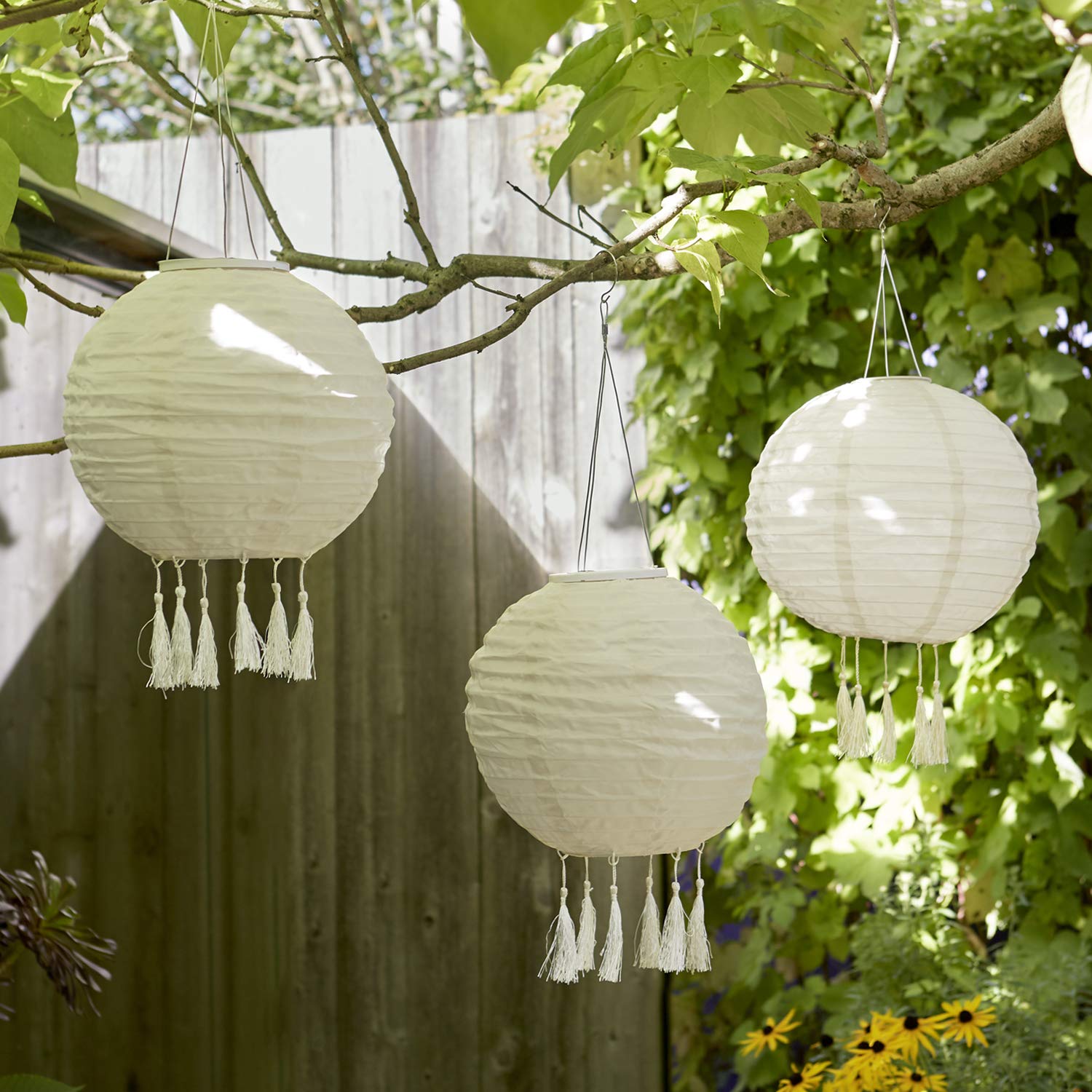 Lights4fun 6er Set LED Solar Lampions mit Fransen 35cm Solarlampen für Außen Deko Garten Balkon Deko
