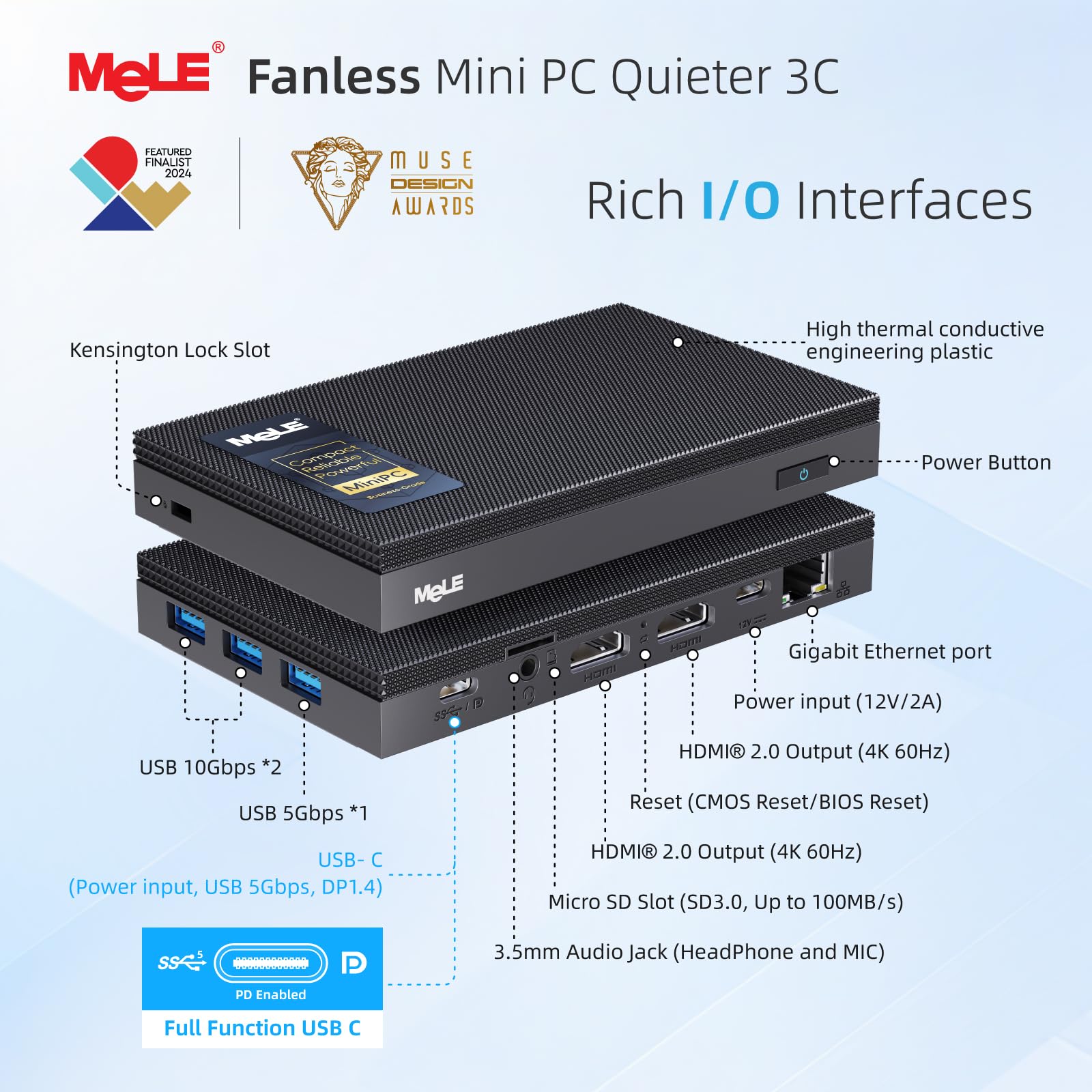 MeLE Quieter 3C Fanless Mini PC N5100 (1.1-2.8GHz) 8GB RAM 128GB