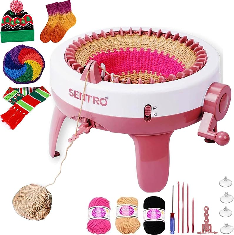 Máquina de tejer Cyandream Sentro de 40 agujas, telar circular para principiantes | 40 agujas, 4 tensiones de hilo ajustables, modo dual de tubo y panel, para sombreros, bufandas, medias, kit completo con hilo y accesorios