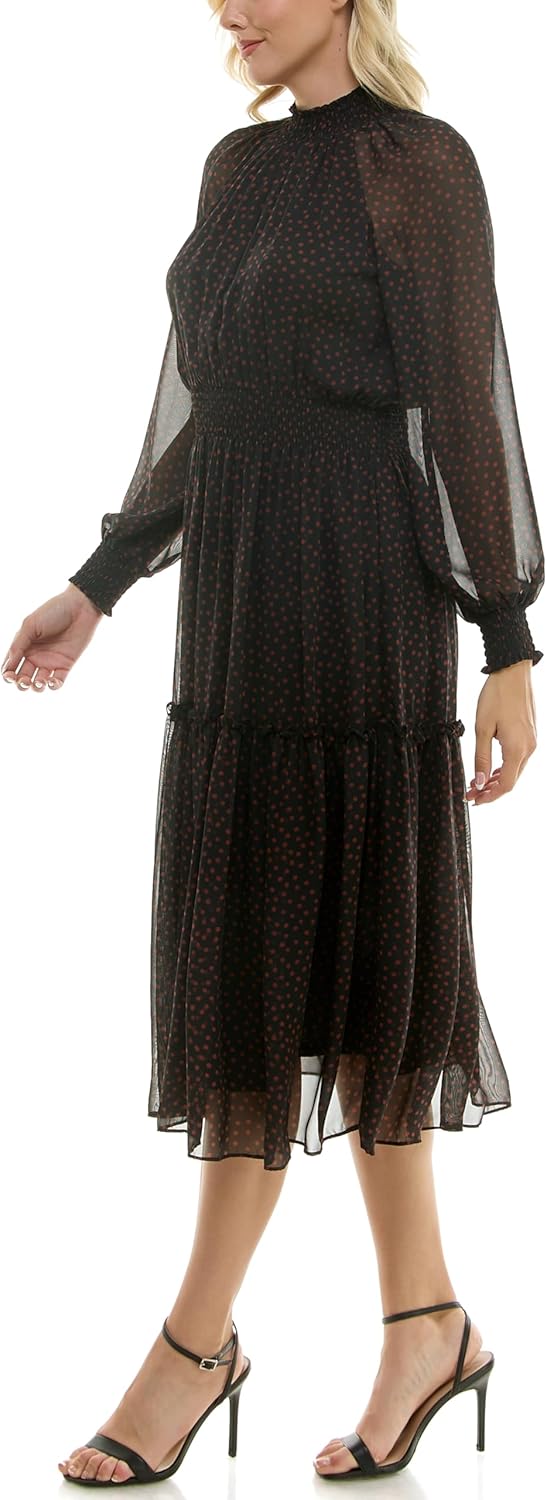 Taylor Womens Long Sleeve Polka Dot Mockneck Chiffon Maxi Dress - Image 7