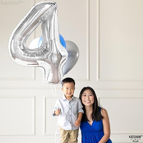 Miniatura 7 de Globos gigantes plateados del número 4 de 40 pulgadas, globos plateados del número 4, decoraciones de cumpleaños de 4 años, números de globo del