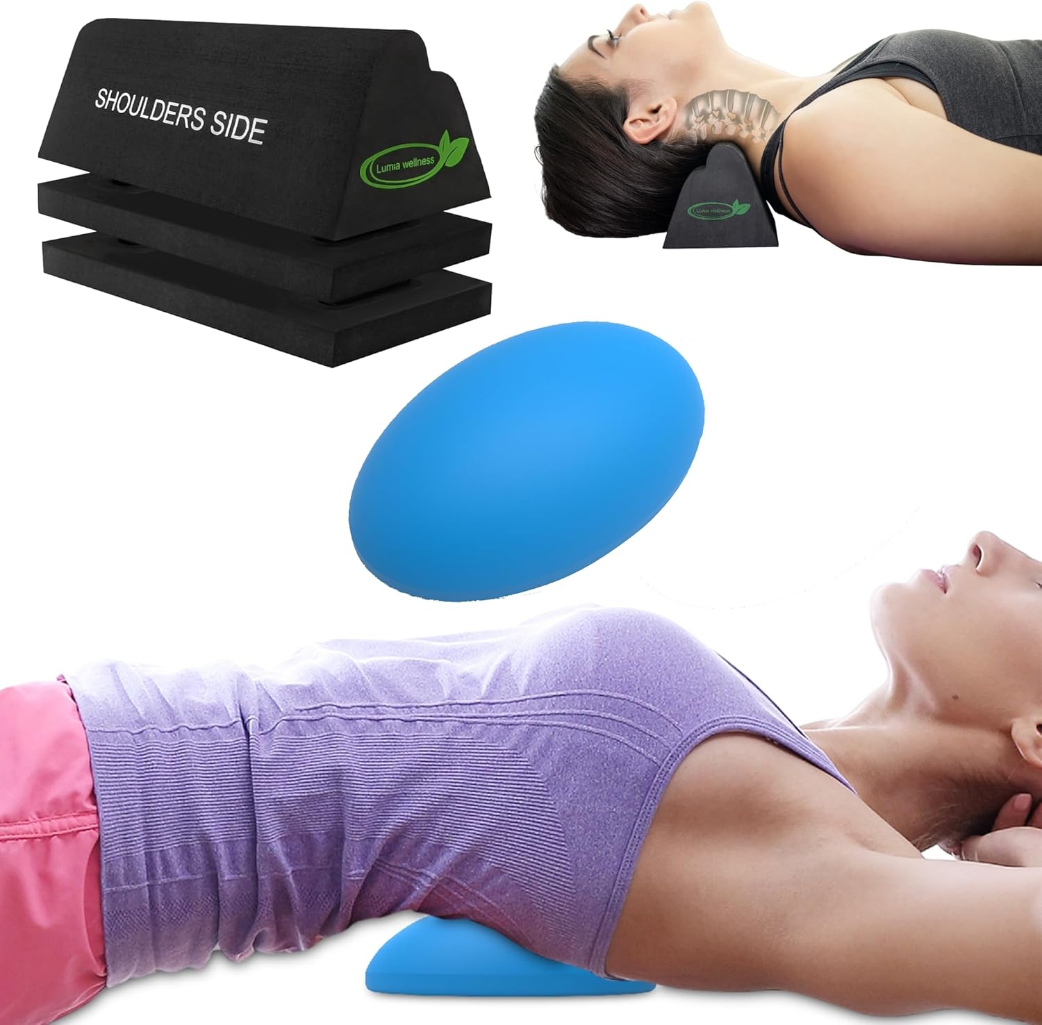 Lumia Wellness Cervical Orthotic Traction Block Neck Stretcher and Costoblock Pro Firm Thoracic Pod for Costochondritis Relief Bundle