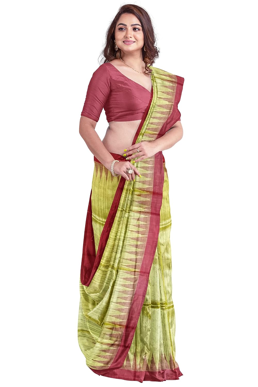 NUAPATANAPATA Odisha Handloom sambalpuri tussar ghicha silk Gopalpur Pure Tussar Ghicha Raw Silk Saree with Ikat Temple Bo... - Review, Price and Buying Guide