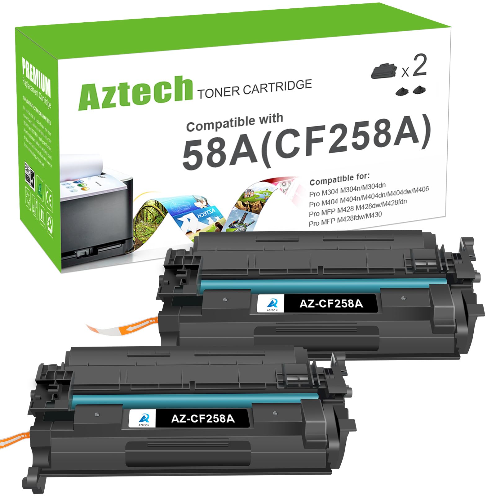 CF258A 58A Toner Cartridge Black Compatible Replacement for HP 58A CF258A 58X CF258X for HP LaserJet Pro M404n M404dn M404dw MFP M428fdw M428fdn M428dw M404 M428 Printer 2 Pack