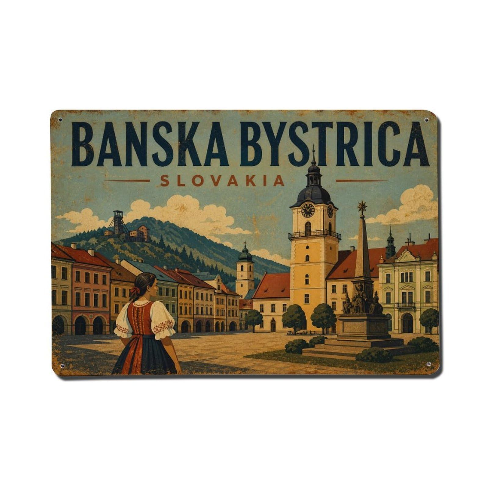 Retro Travel Slovakia Banska Bystrica Metal Tin Sign