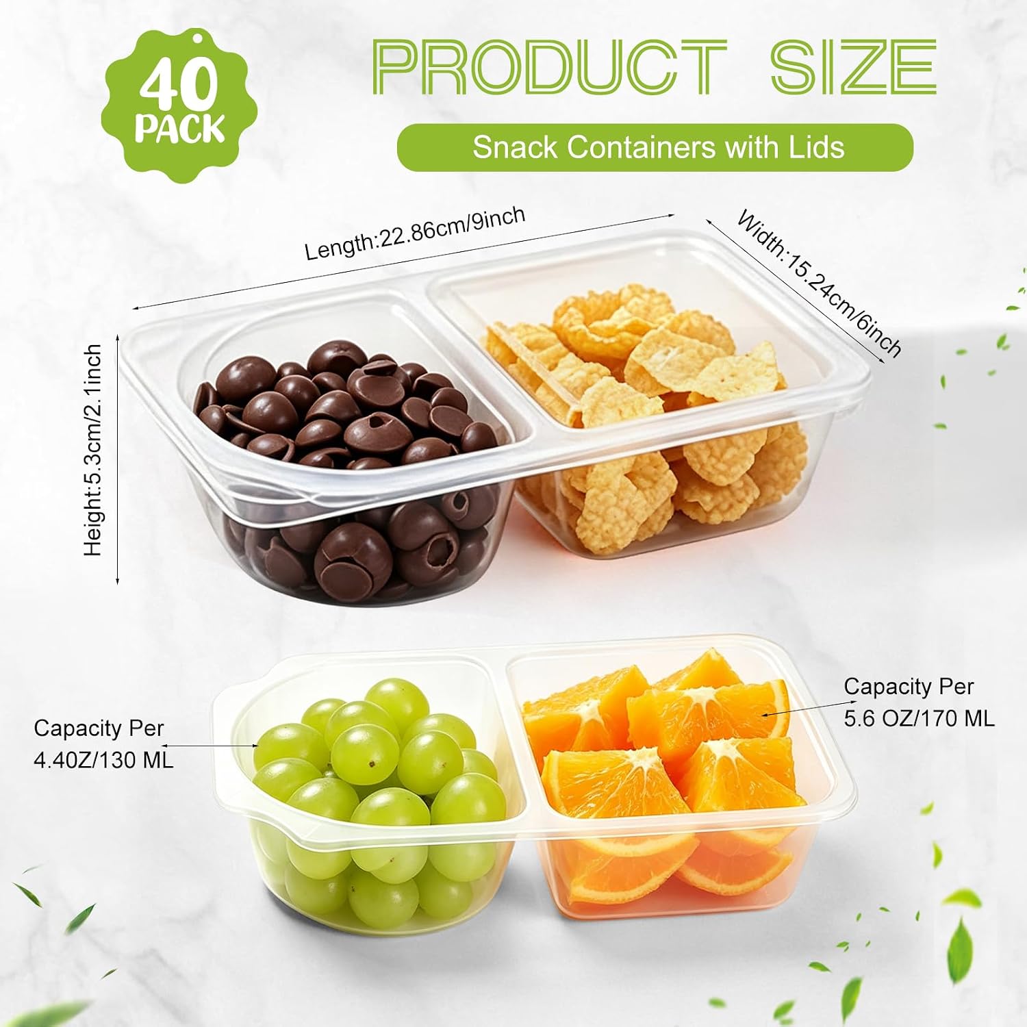 40 Pcs 10 OZ Double Compartment Snack Containers with Lids