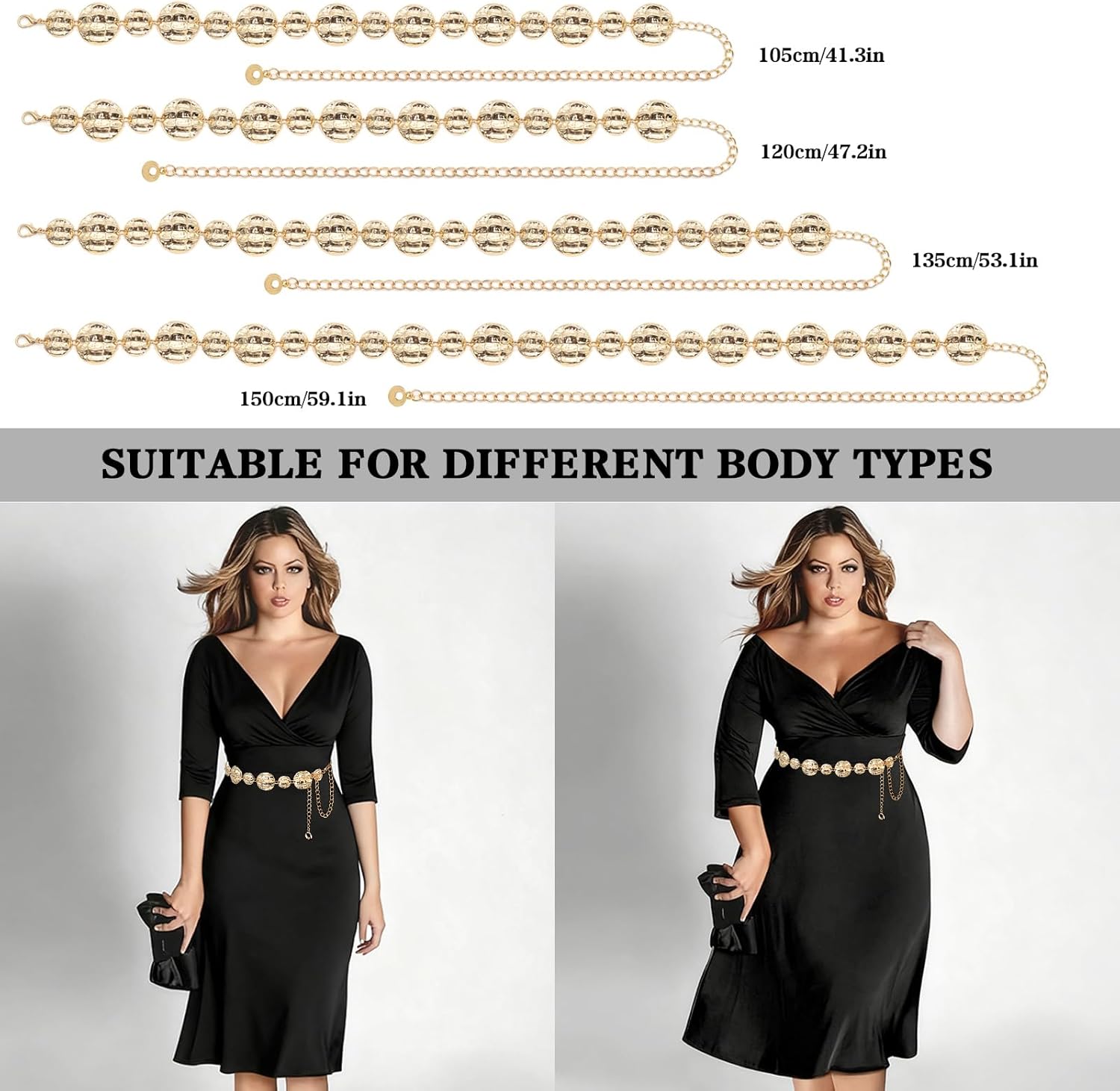 LIMHOO Women's Metal Waist Chain Belts Gold Silver Link Belt for Dresses - Image 4