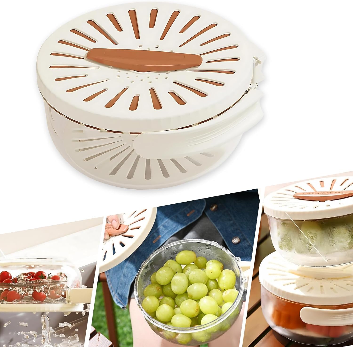 Bol Lavage Fruits Avec Passoire Rotative - Poignée Ergonomique, Base Antidérapante, 21.5x17x9.5 Cm - Pour Fruits, Légumes, Salades - 4